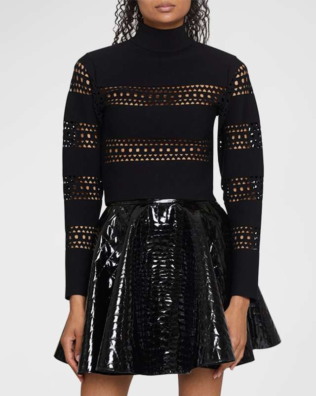 Vienne Laser Cutout Mock-Neck Top